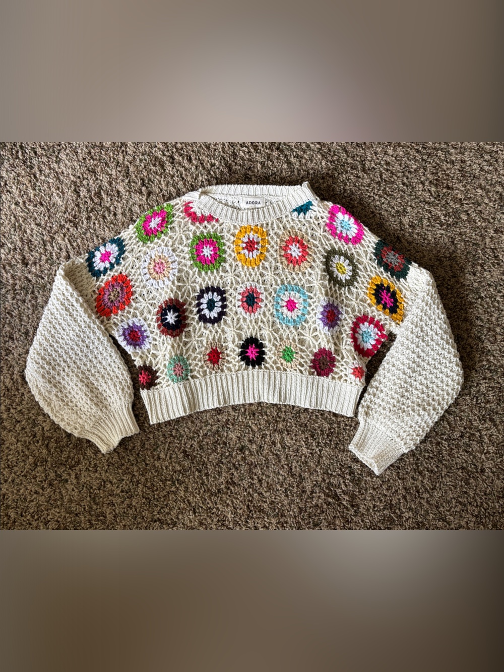 ADORA Cream Open Crochet Knit Top